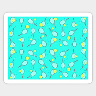 Tennis Seamless Pattern - Racket & Ball on Ocean Blue Background Sticker